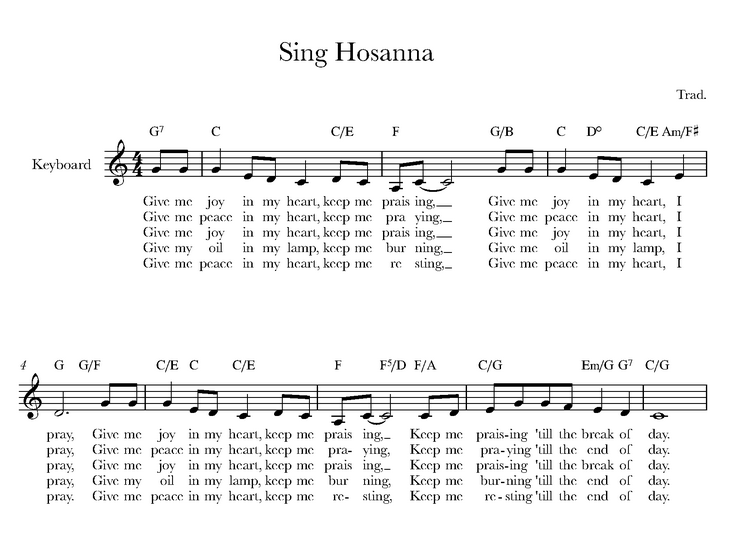 دانلود نت کیبورد (ارگ) Sing Hosanna (Give Me Joy in My Heart) از آهنگساز  محلی